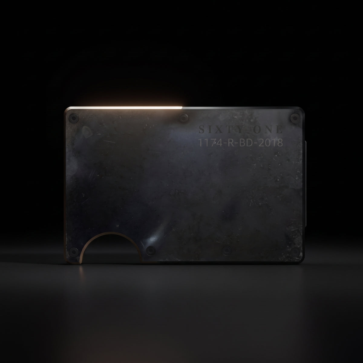 Close-up of the carbon front plate with the 1174-R etching